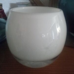 Polish Blown Glass Candle Holder White With Stars  12" Around